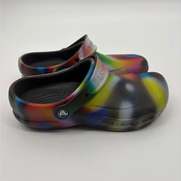 Crocs Work Clogs Shoes Men’s 8 Women’s 7 Bistro Graphic Tie Dye Slip Resistant - Picture 4 of 5